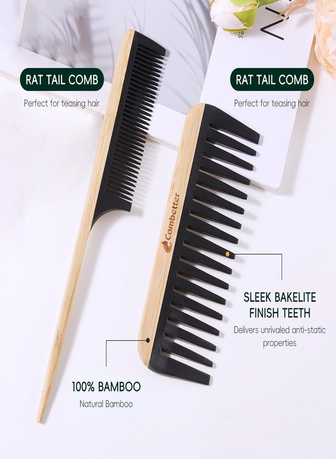 Combetter Bamboo Hair Brush and Comb Set, Massage Scalp Detangling Hairbrush for Hair Growth, Bakelite Durable Anti Static Wide-Tooth Comb & Rat Tail Comb for Women, Men, Kid - Image 5